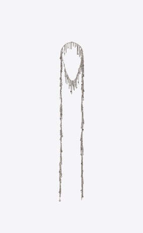 SAINT LAURENT Long necklace Woman MARRAKECH tie necklace in tin and silver-toned brass a_V4
